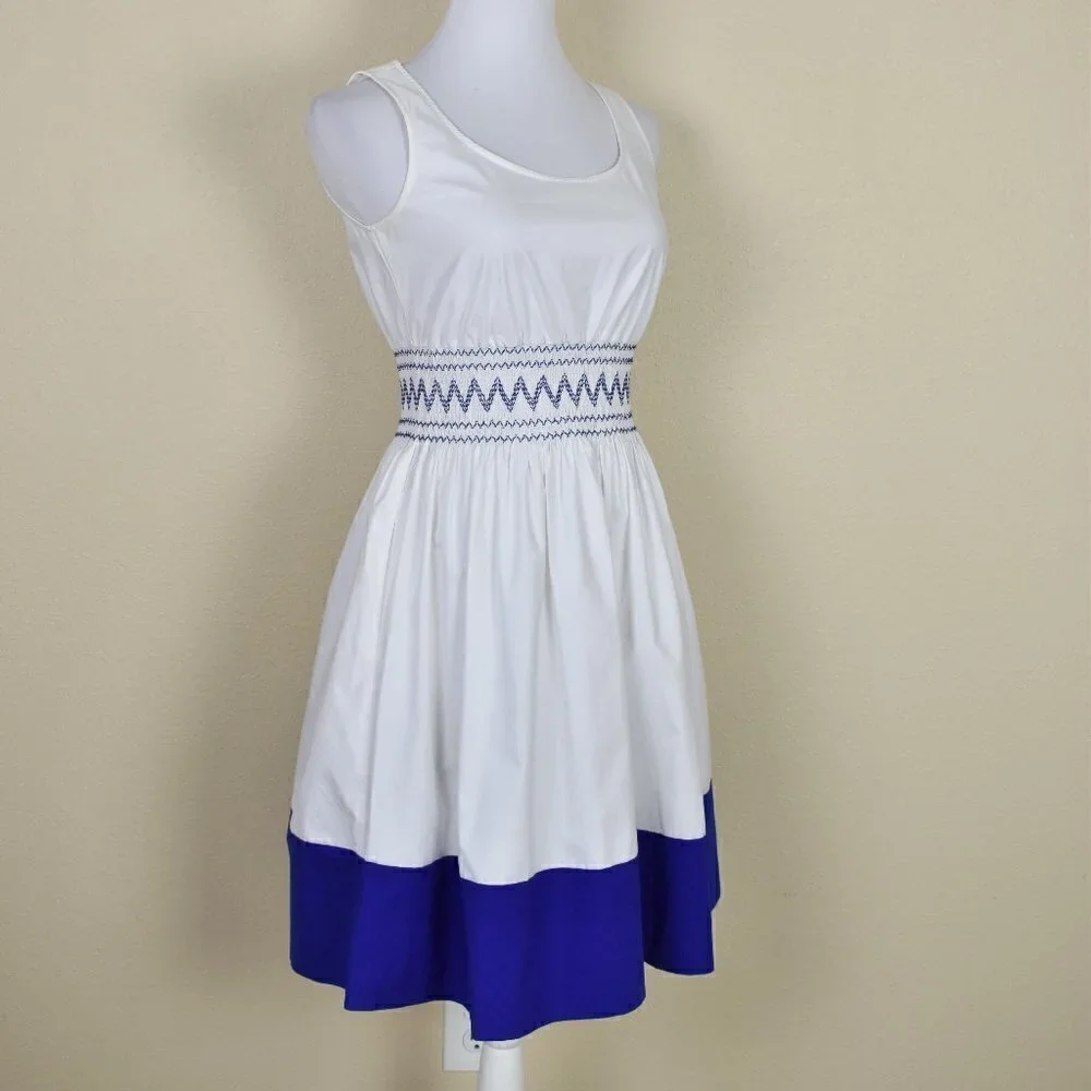 Kate Spade Fit Flare Smocked Poplin Dress XS